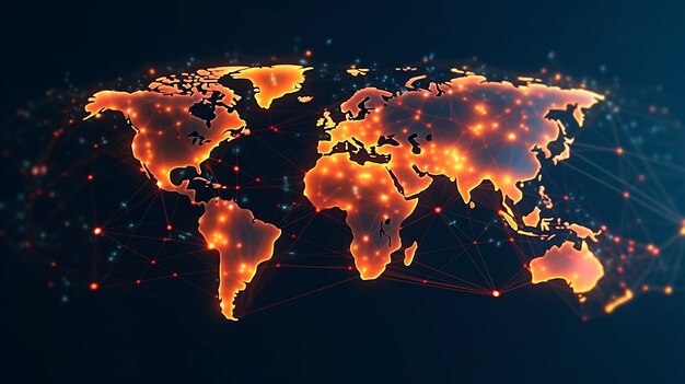 Conexión de red global Composición del mapa mundial y concepto de esquema de negocio global