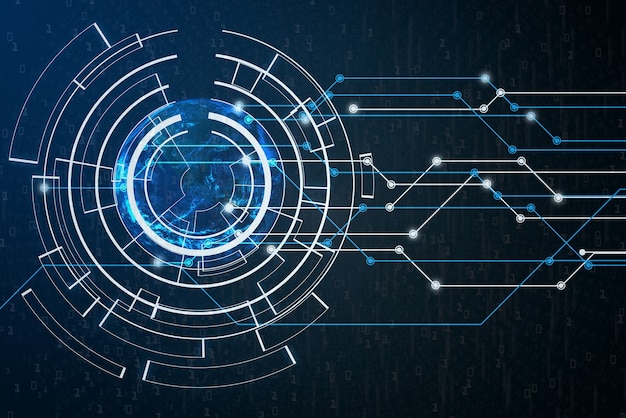Conexión de red global digital abstracta con elementos de código binario de esta imagen proporcionada por la NASA