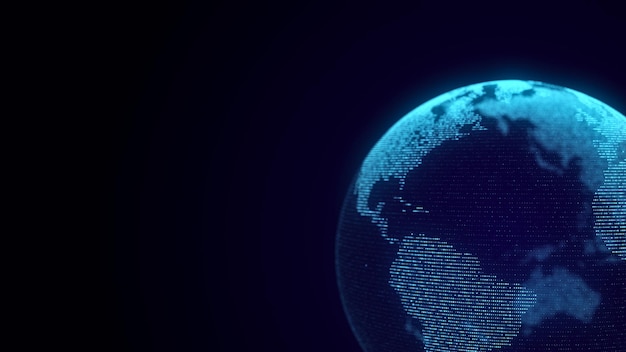 Conexión de red global Mapa del mundo futurista azul Concepto del planeta Tierra Representación 3D