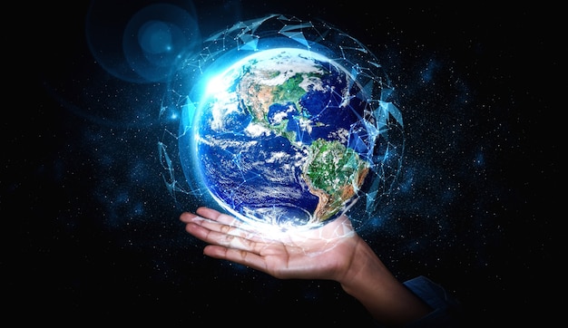Conexión de red global que cubre la tierra con un enlace de percepción innovadora