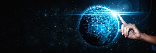 Conexión de red global que cubre la tierra con enlace de percepción innovadora