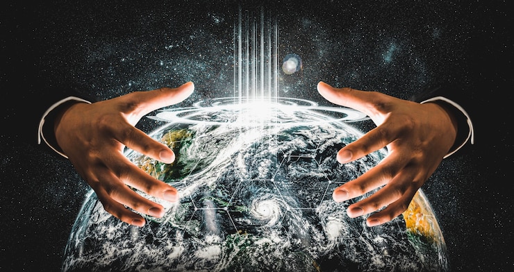 Foto conexión de red global que cubre la tierra con un enlace de percepción innovadora