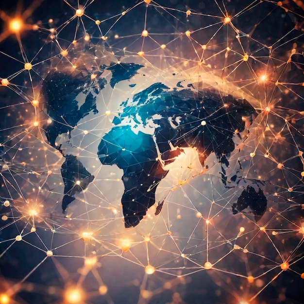 Conexión de red global en todo el mundo Representación 3D del concepto de globalización