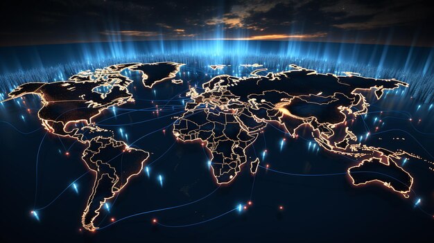 Conexión a la red del mapa del mundo estilo neón