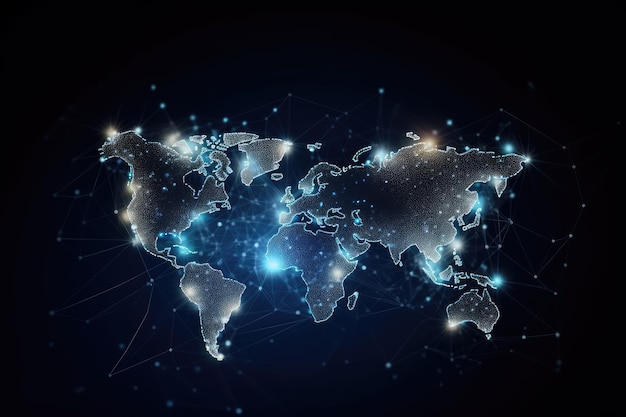 conexión de red en todo el mundo ilustración mapa mundial imagen generada por IA