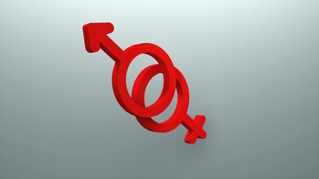 Conexión de símbolo de hombre y mujer y símbolo de amor 3d renderizado fondo generado por computadora