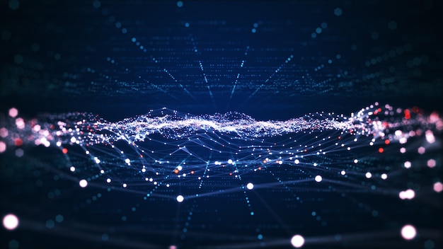Conexión de tecnología de datos digitales y concepto de big data. Las líneas abstractas y los puntos conectan el fondo. forma futurista. Fondo abstracto generado por computadora. Representación 3D.