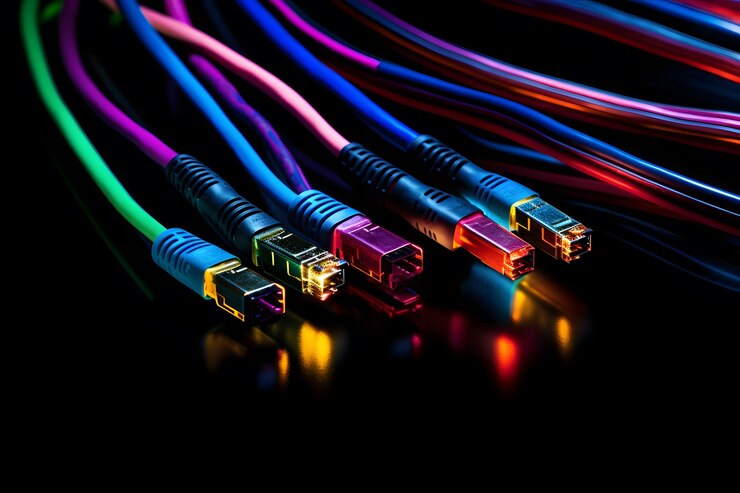 Foto una conexión vibrante una foto colorida de un cable de fibra óptica