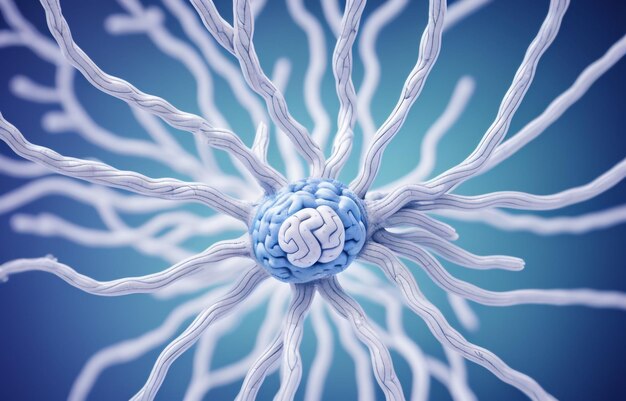 Conexiones cerebrales Bandera de neuronas azules con sinapsis Explorando las complejidades del cerebro y la medicina