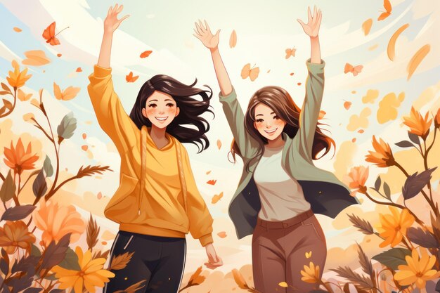 Conexões alegres Ilustração da felicidade Amizade e amigos IA gerativa