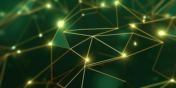 Foto conexões de rede 3d com design de plexo papel de parede de fundo verde e dourado generative ai weber
