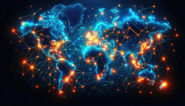 Conexões de rede global com o mapa mundial digital