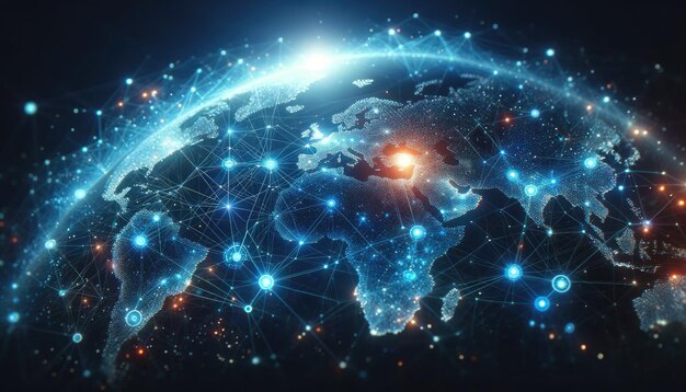 Conexões de rede global com o mapa mundial digital