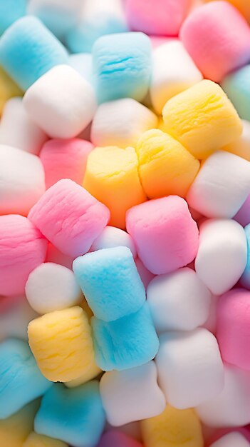 Foto confecção foto marshmallow vitrine caprichosa tiro em close-up lente de ângulo amplo arte conceitual doce