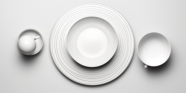 Foto confección de mesa con plato, cuenco y huevo perfecto para conceptos de comida y cocina