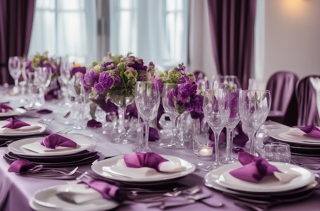 Confección de mesas para una fiesta de evento o recepción de boda lujo confección de mesa elegante cena en un restaurante