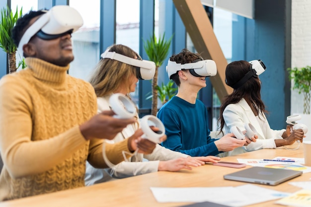 Foto conferência de negócios em vr em um escritório