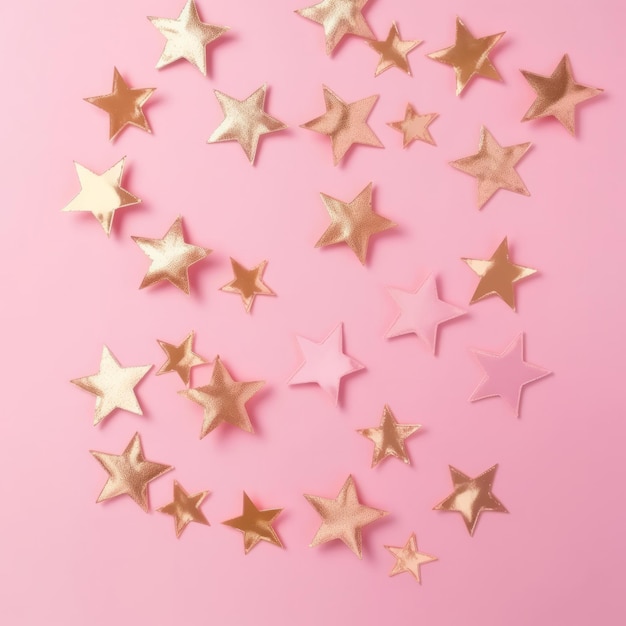 Confete de estrelas douradas em fundo rosa Ilustração AI GenerativexA