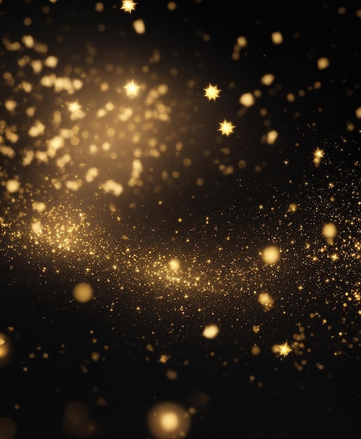 Foto confete dourado brilhante em fundo preto isolado