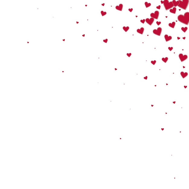 Confeti de amor de corazón rojo Rincón del día de San Valentín Fondo maravilloso Caída de confeti de corazones de papel cosido sobre fondo blanco Ilustración de vector eminente