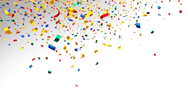 Confeti colorido caindo em fundo branco Fonte festiva para celebração de aniversário festa de feriado ano novo