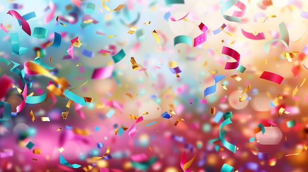 Confeti colorido cayendo sobre un fondo borroso para celebraciones y fiestas IA generativa