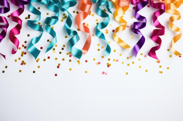 Foto confeti colorido realista celebração de arco-íris fitas de festa confeti em fundo branco
