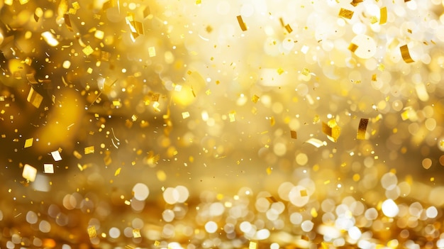 Confeti dorado en un telón de fondo dorado brillante ideal para celebraciones y fiestas de premios
