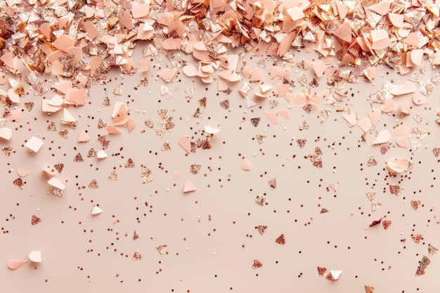Confeti dourado rosa espalhado sobre fundo rosa cor-de-rosa IA geradora