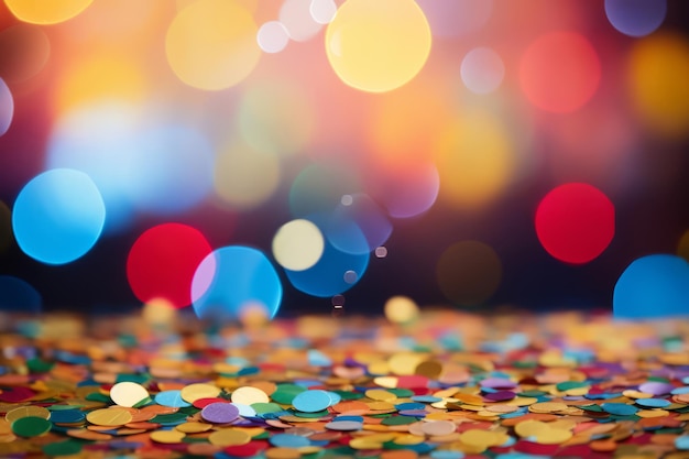 Foto confeti na frente de fundo colorido com bokeh para carnaval ilustração de ia generativa