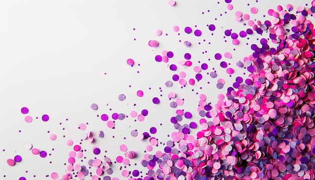 Confeti roxo ou rosa em fundo branco Celebração de Confeti Imagem gerada por IA de alta qualidade