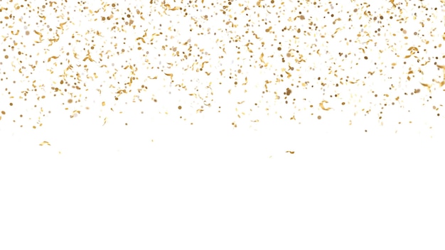 Confetti de brilho dourado caindo isolado no fundo branco Partículas brilhantes Festa Feliz Natal Feliz Ano Novo Decoração de aniversário Borda superior Renderização em 3D