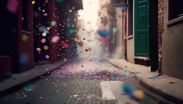 Confetti em uma rua da cidade