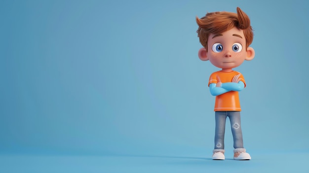 Confiado y genial, este niño renderizado en 3D está listo para conquistar el mundo.