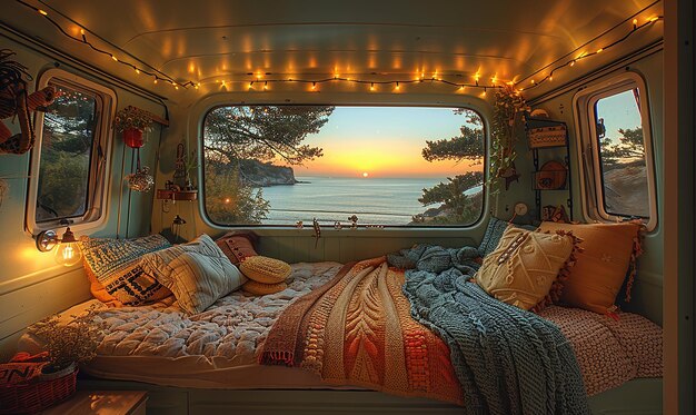 Foto configuração de cama de caravana vintage