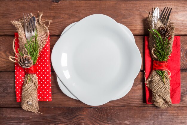 Configuração de decoração de utensílios de mesa de natal, fundo festivo de natal