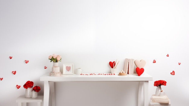 Configuração de mesa com decorações com temas de amor criando um espaço de trabalho agradávelAI Gerado