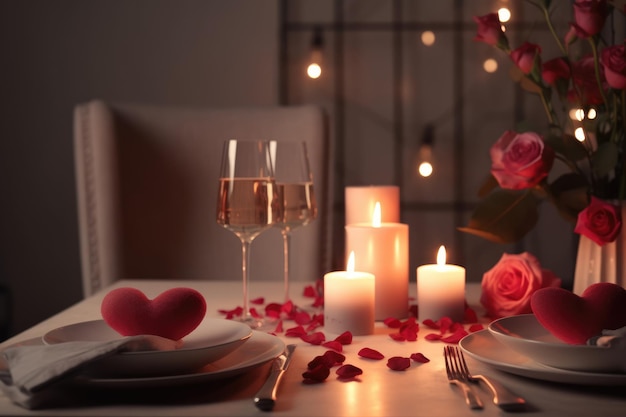 Configuração de mesa de jantar romântica IA generativa