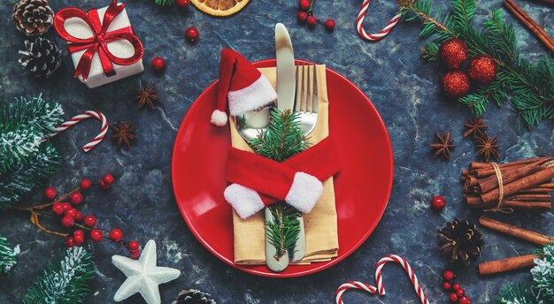 Configuração de mesa festiva de Natal