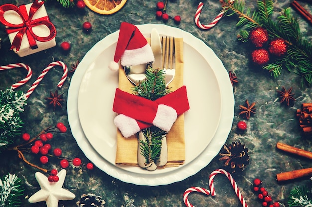 Configuração de mesa festiva de Natal