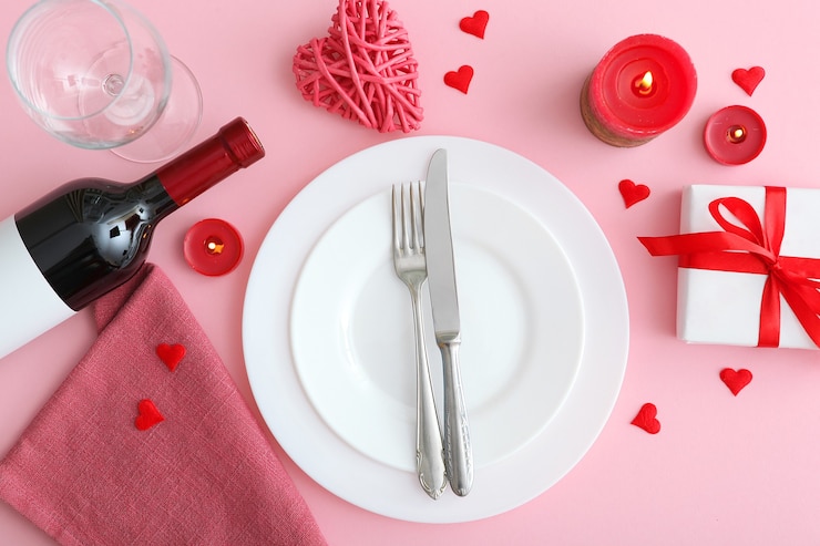 Foto configuração de mesa festiva para dia dos namorados closeup