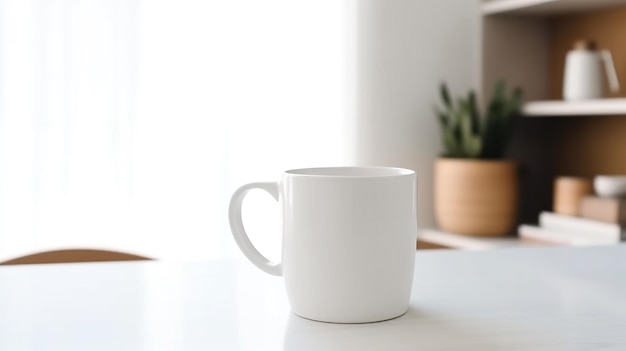 Configuração de xícara de cerâmica branca AI generativa em uma caneca interior em casa mock up blankx9