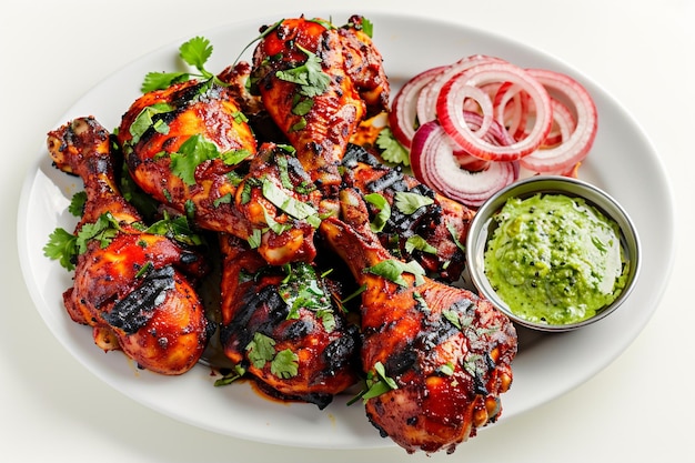 Configuração do estúdio com foco no prato de frango Tandoori