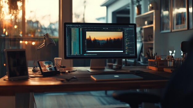Configuración del escritorio con el atardecer