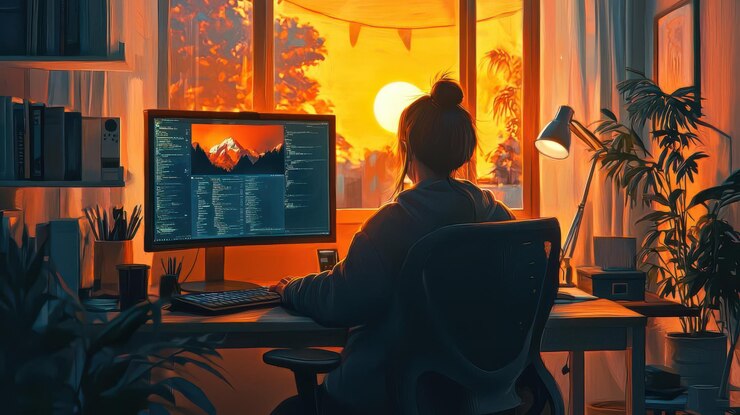 Foto configuración moderna de la oficina en el hogar concepto contemporáneo de espacio de trabajo