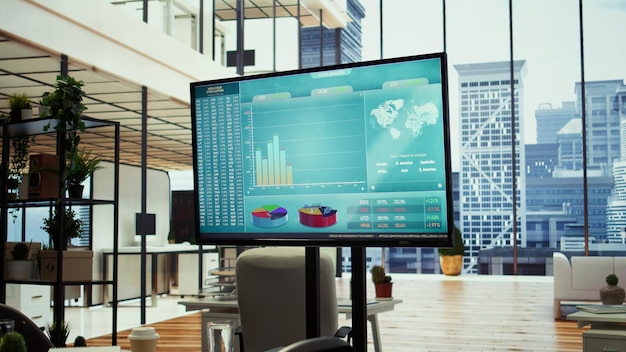 La configuración moderna de oficinas vacías con tecnología avanzada mejora la productividad