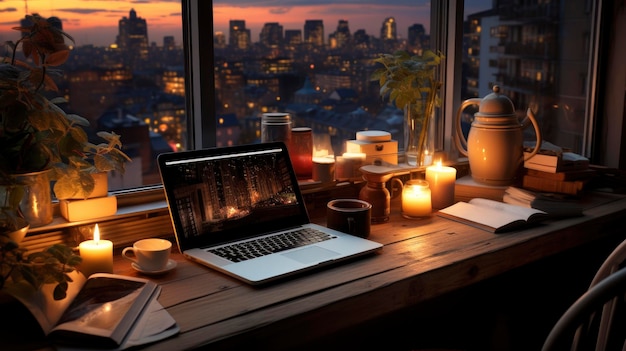 Configuración de trabajo remoto con portátil en el escritorio de casa