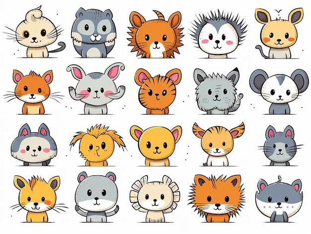 Configurado com carinhosos animais da floresta em estilo de desenho animado Design ideal para crianças para envolver tecido roupas de papel de parede têxtil em fundo branco isolado
