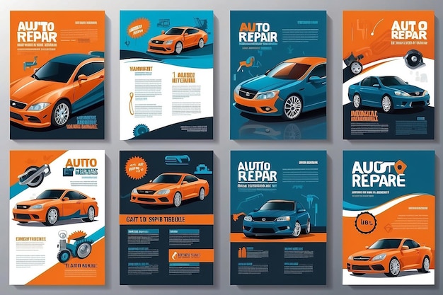 Foto configure modelos de layout de negócios de reparação de automóveis capa de revista de automóveis