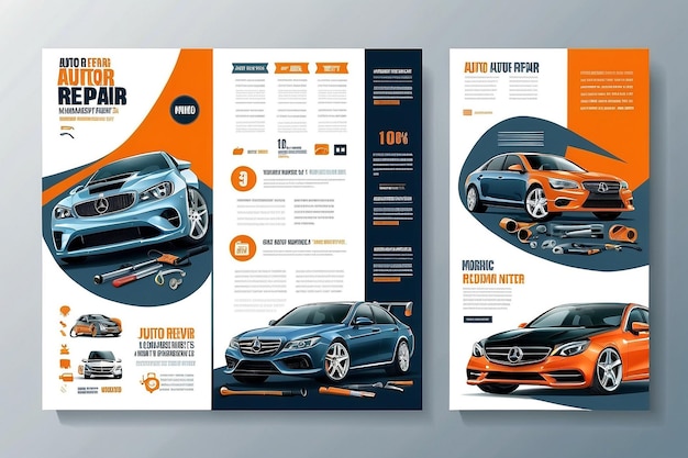 Foto configure modelos de layout de negócios de reparação de automóveis capa de revista de automóveis